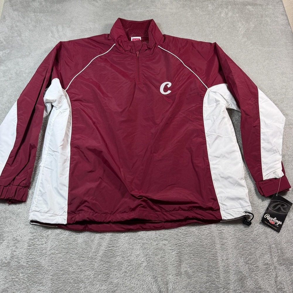 Rawlings Windbreaker Jacket Mens XL Red 1/4 Zip Mesh Lined Baseball HZMPJ